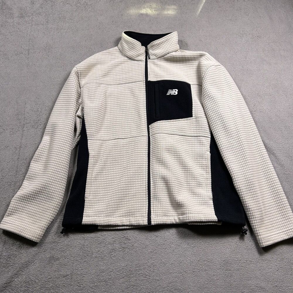 New Balance Fleece Jacket Mens XL Cream Black Grid Waffle Full Zip Gorpcore